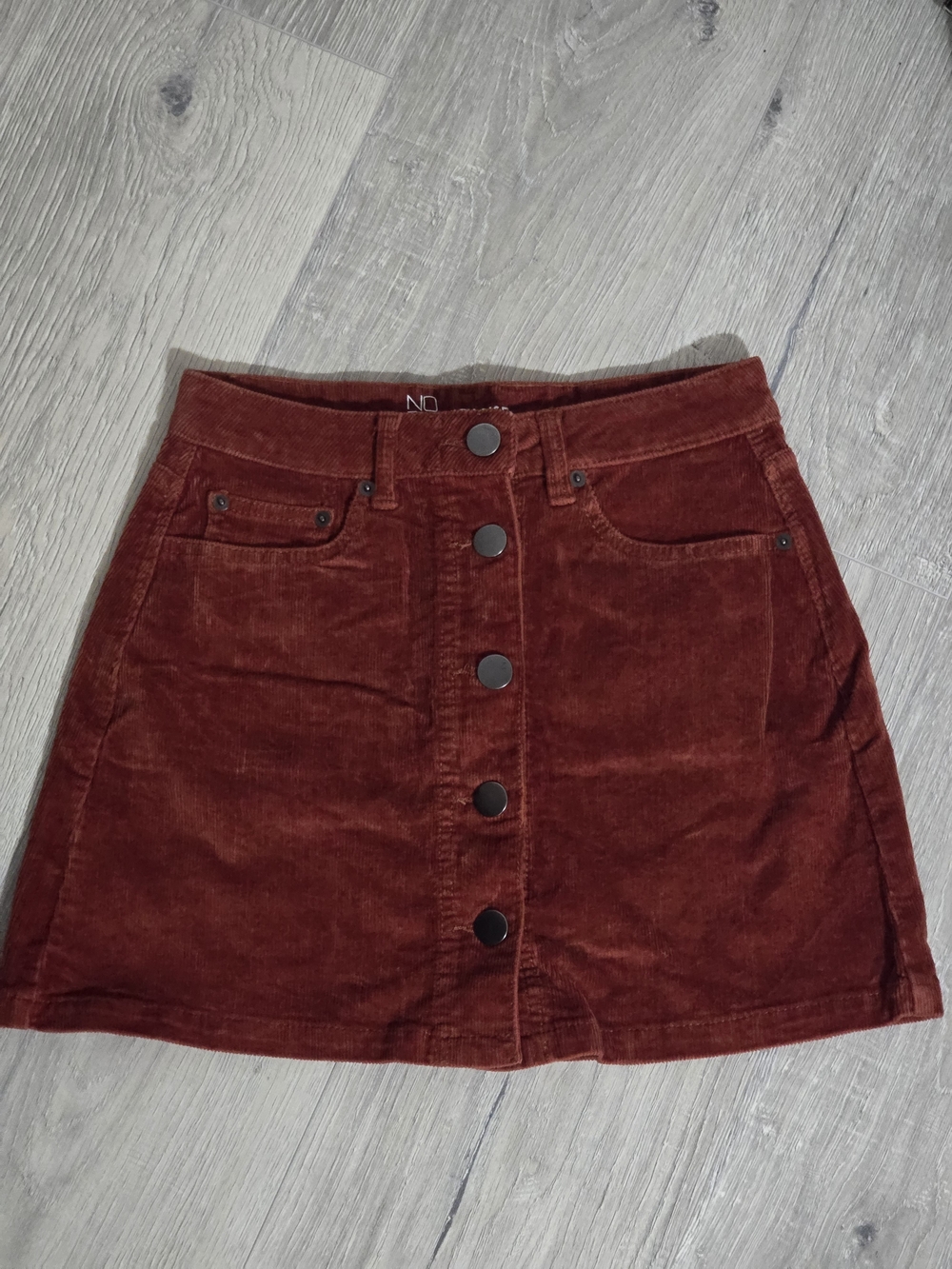 No Boundaries Rust Corduroy Button-Front Mini Skirt